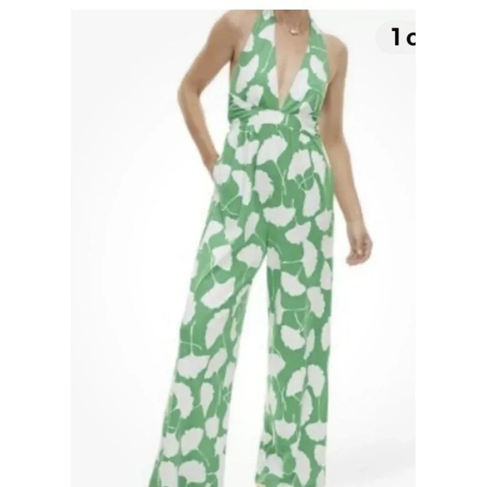 NWOT DVF Target Diane Von Furstenberg‎ Size XS HALTER JUMPSUIT green White - Picture 7 of 12